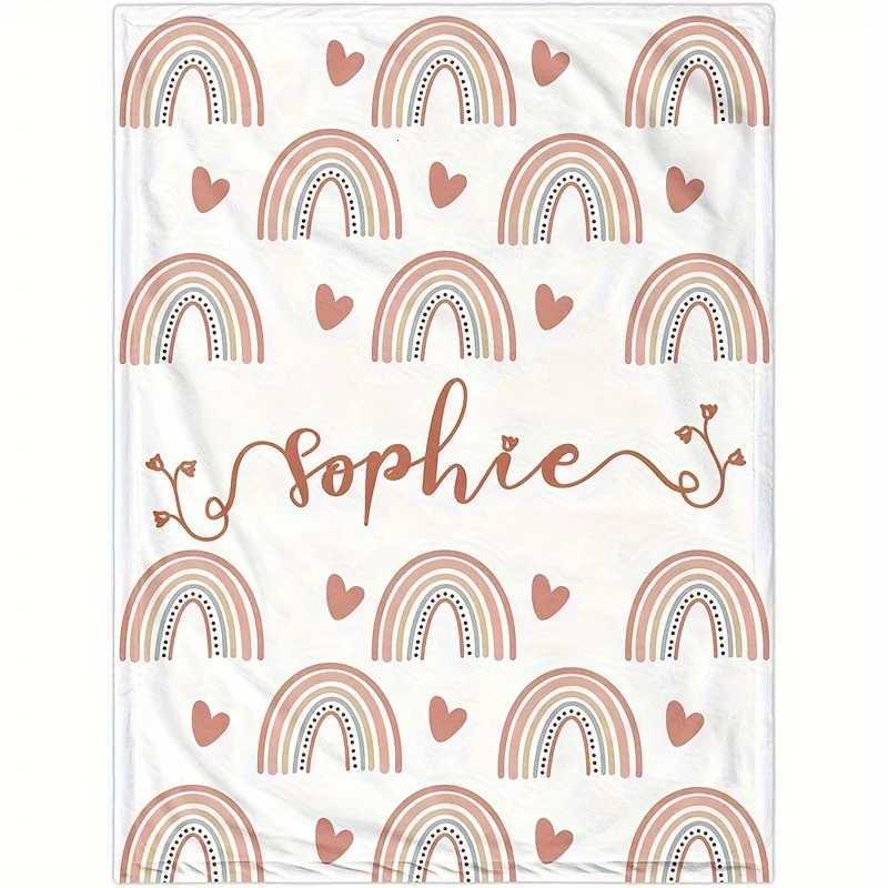 1 personzed rainbow heartshaped printed flannel blanket super soft hypoallergenic lightweight suitable for all seasons C251011