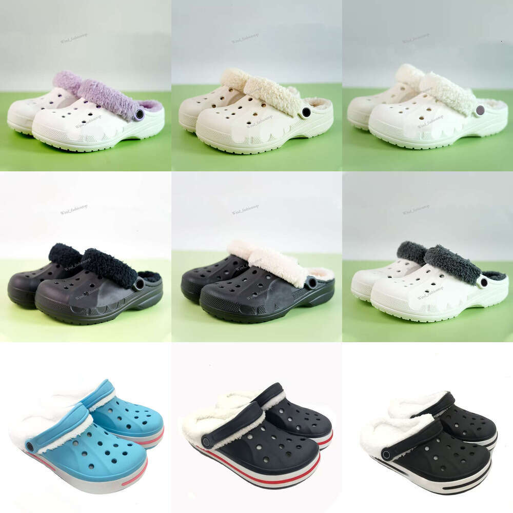 2025 Designer Winter Slippers Croc Women Men clog slides White Black Fashion Fur Cotton Veet Snow Warm Scuffs Booties outdoor indoor Home platform shoes top top