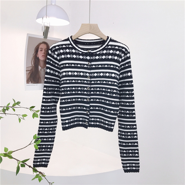 2025 autumn and winter new black and white color polka dot cardigan designer's new retro style fashion round neck rhinestone button high waisted 