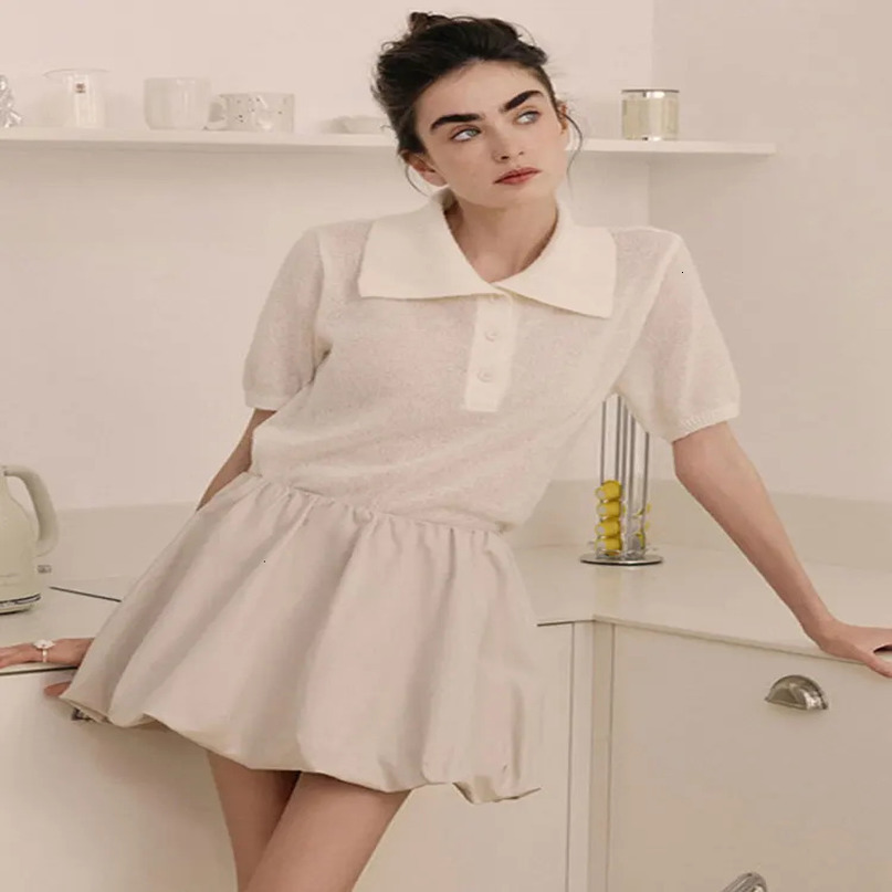 Tossy Casual Short Sleeve Knit Pullover For Women Lapel Patchwork SeeThrough Solid Commute Hollow Out Knitwear Sweater 250731