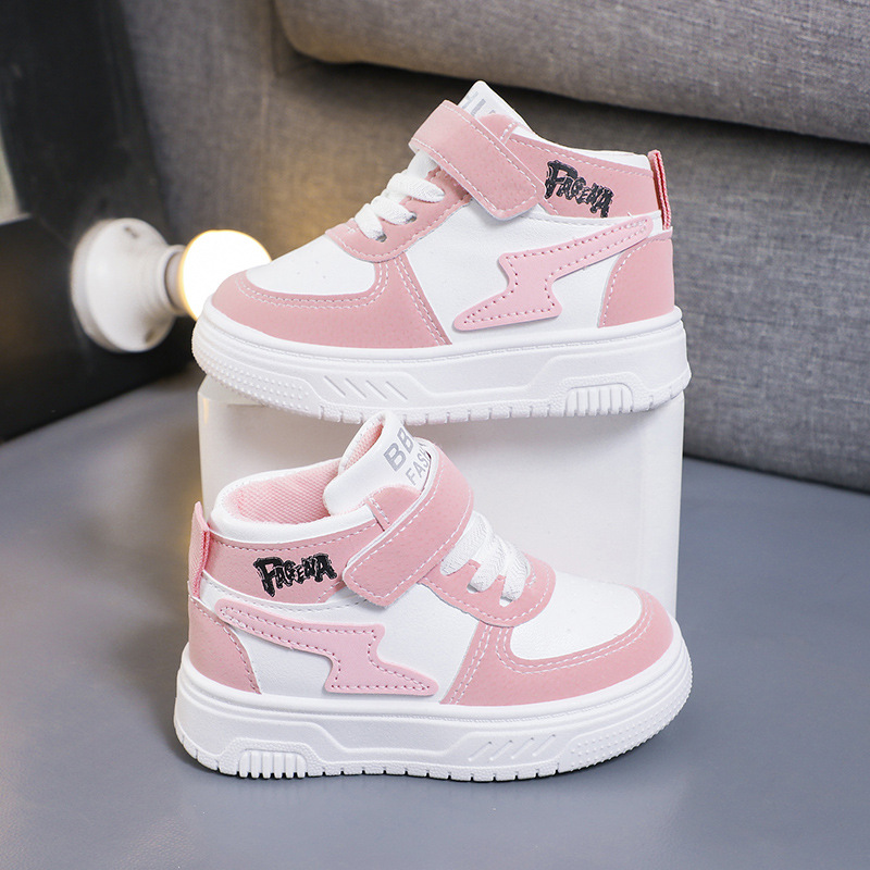 Children's high top board shoes breathable wear-resistant leather surface waterproof girls' casual shoes boys' sports shoes HOT - view 5