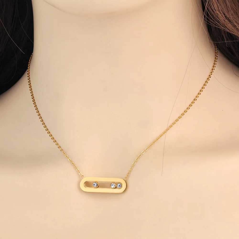 JeeMango Fashion Slidable Three Cubic Zirconia Pendant Necklaces for Women Stainless Steel Gold Plated Waterproof Jewelry N25018 Z251011