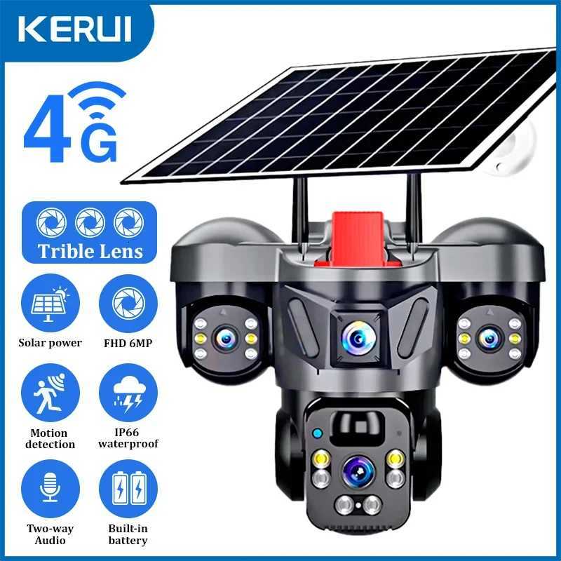 KERUI V380 Pro Outdoor PTZ 6MP WIFI 4G Solar Camera He Security Triple Lens Camera Solar Panel CCTV Video Surveillance D251010