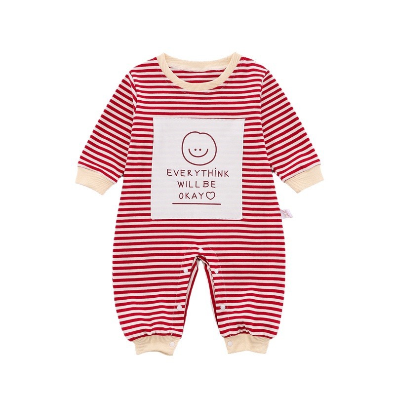 Baby and toddler clothing outdoor pure cotton smiling striped jumpsuit