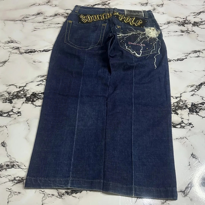 Womens Loose High Waist Y2K Jeans Street Trend Hiphop Blue Wideleg American Retro Patch Printed Straight Pants 250612