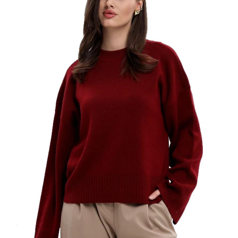 Knitted Sweater Winter New Sweet Round Neck Pullover Loose Solid Color Long Sleeve Versatile Knitted Sweater for Women 250917