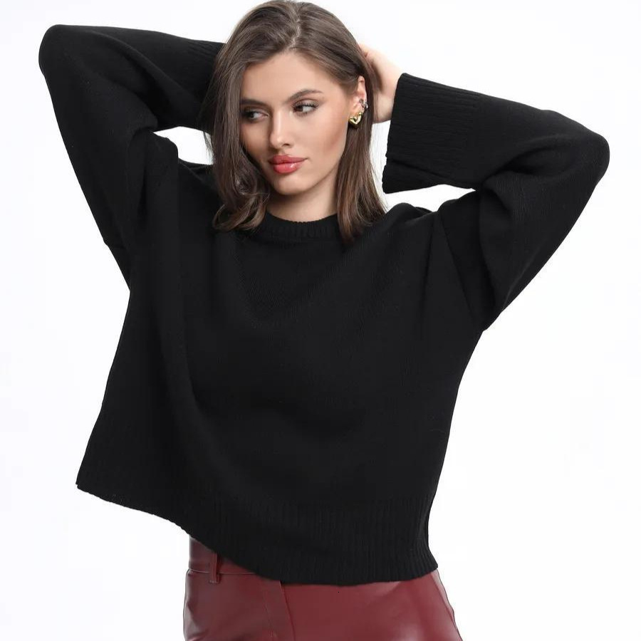 Knitted Sweater Winter New Sweet Round Neck Pullover Loose Solid Color Long Sleeve Versatile Knitted Sweater for Women 250917