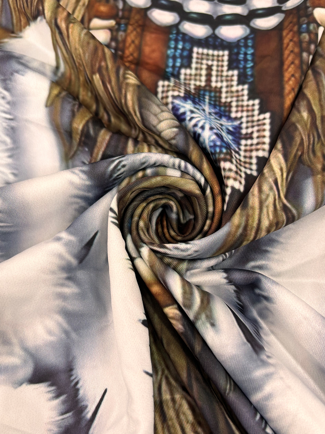 Women's Autumn New Ethnic - Style Long - Top - Casual Retro Grey Milk Silk Top-CF40478