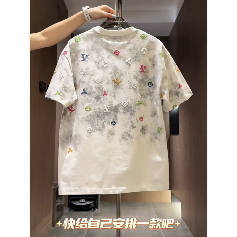 European Style Tie-dye Round Neck Short Sleeve Men's Designer Hoodie Light Luxury New Summer Trend Loose Designer Shirt American Style Half Sleev