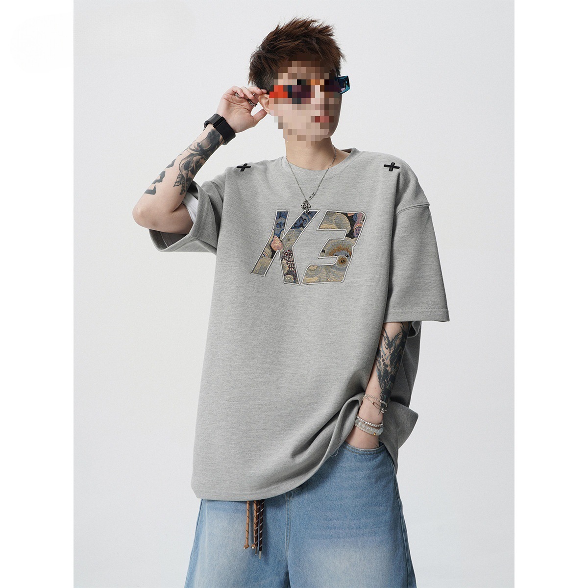 Designer Shirt XXZZ American Heavyweight 300g Embroidery K3 Trendy Loose Short Sleeve T-shirt Men Loose Lazy Designer Hoodie Trendy Casual