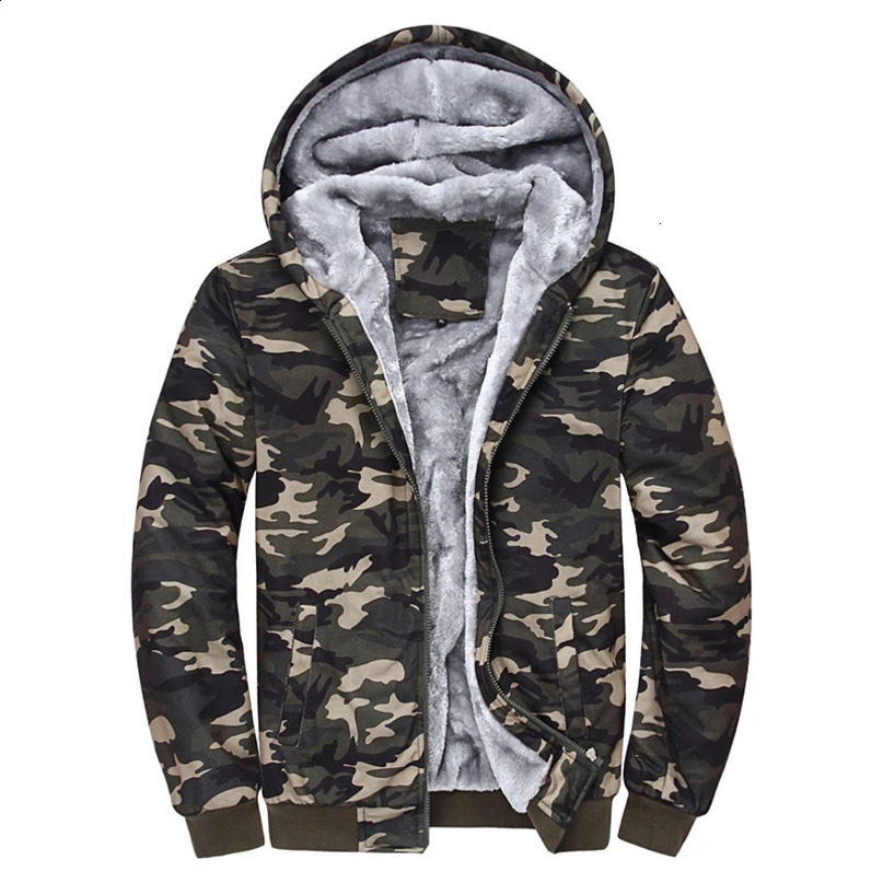 Mens Zip Up Hoodie camouflage Heavyweight Winter Sweatshirt Fleece Sherpa Lined Warm Jacket 241203