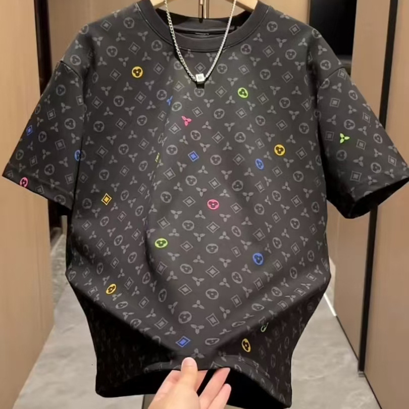 2025 Summer New Full Print Vintage Short Sleeve Men's Heavyweight T-shirt Designer Shirt Trendy Designer Hoodie Brand Versatile Crew Neck Top Coo