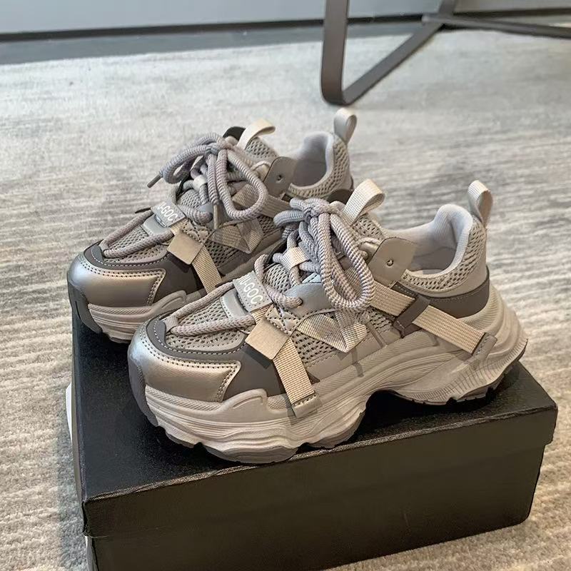 Net Face Dad Shoes, Women'S Thick Soled Sponge Cake, Spring 2025 New Versatile And Popular Small Height Casual Women'S Shoes