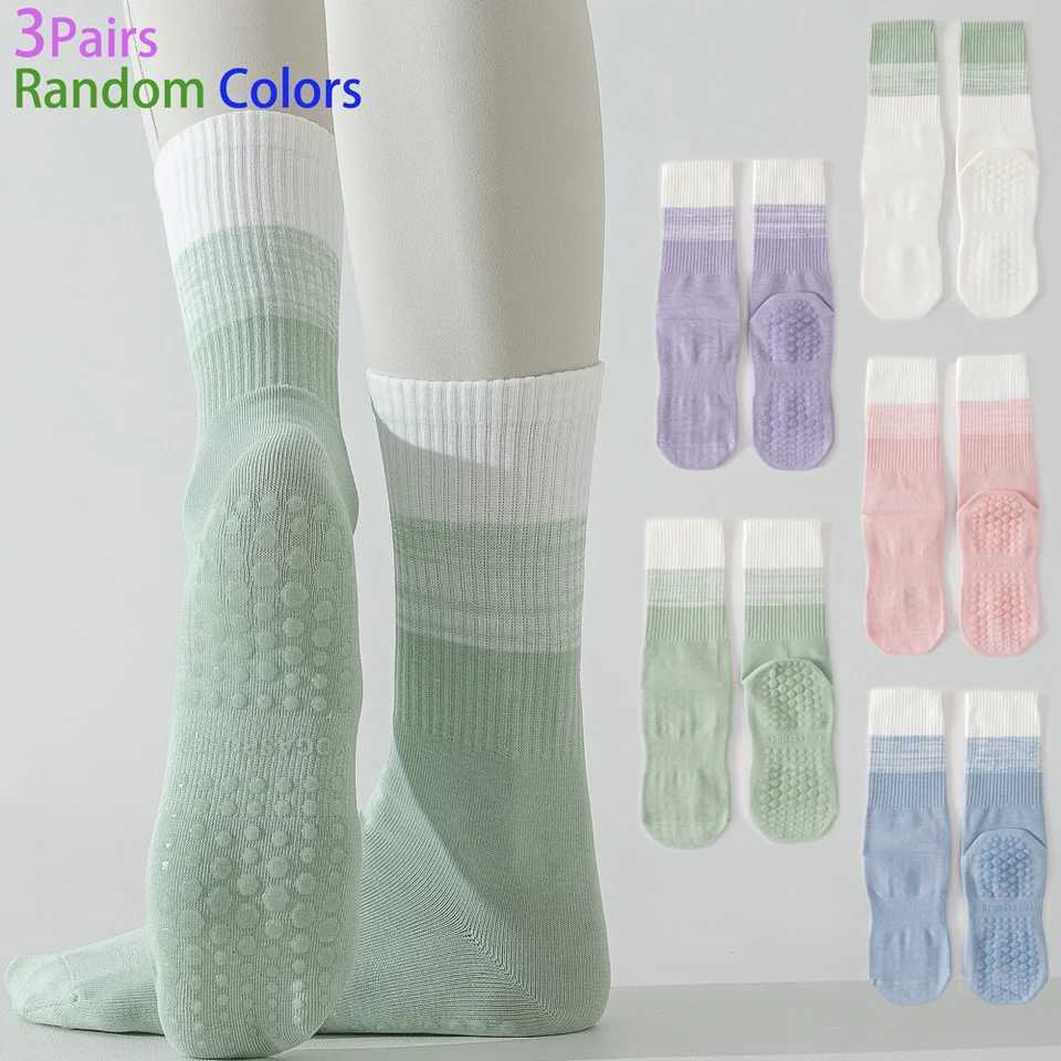 3 Pairs Cotton ANTI SLIP Breathable Mid Calf Yoga Socks Sports Socks Pilates Socks Dance Fitness Training Women Sock EU3642W251011