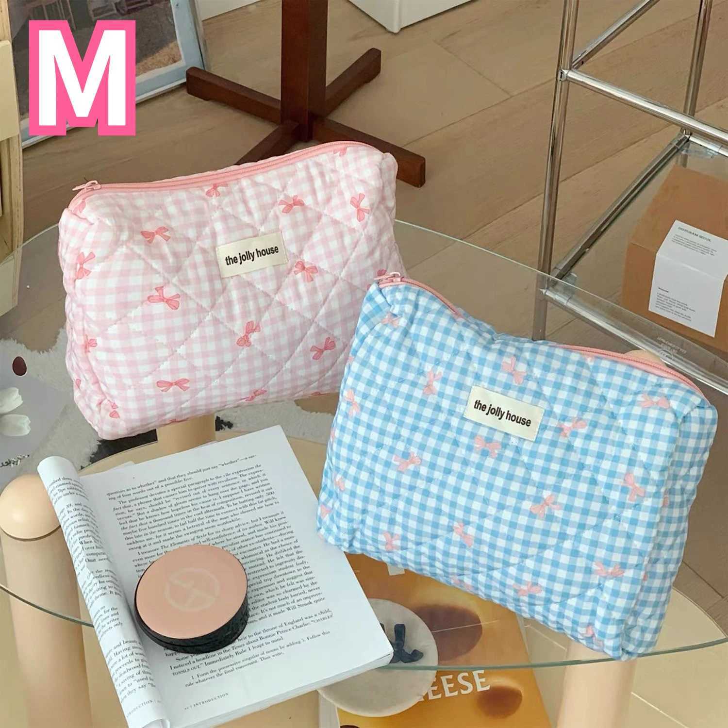 Large Capacity Sweet Plaid Ladies Cosmetic Bag Fi Cute Wens Storage Bags Portable Fem Makeup Cases Purse Handbags D251011