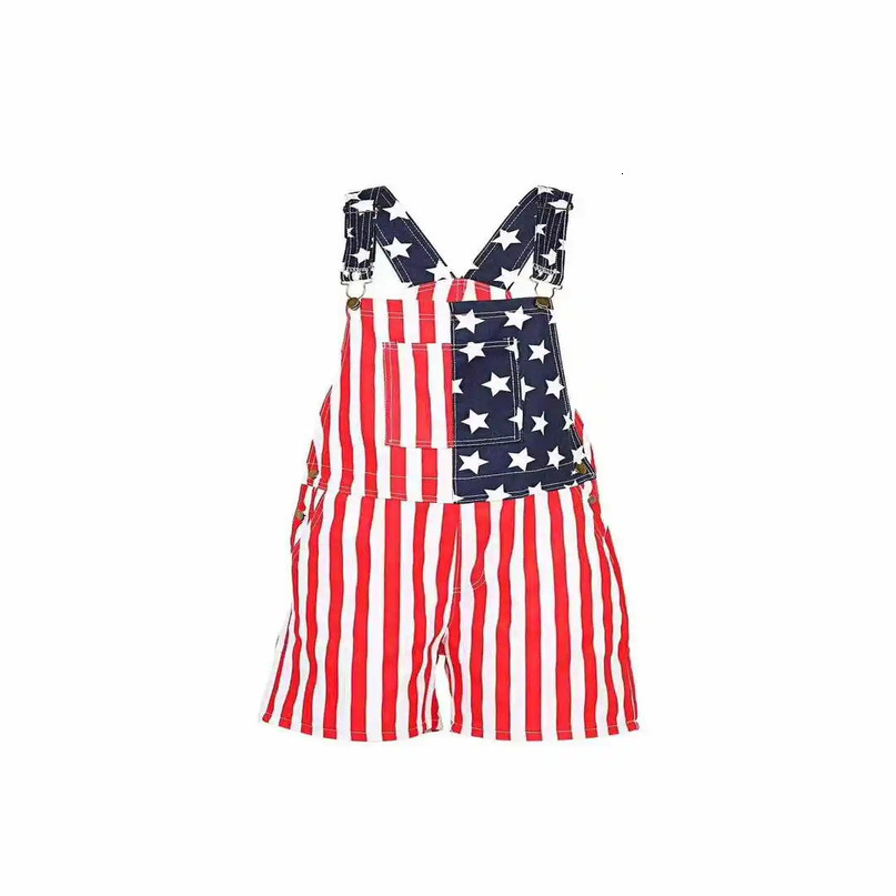 American Independence Day flag couple overalls loose multifunctional pocket denim shorts 250612