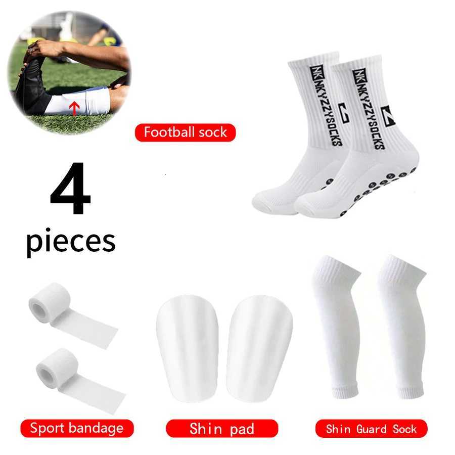 4PCS Football Accessories Set Antislip Grip Soccer Socks Basketball Socks Shin Guards Socks Mini Shin Pads Sport BandagesW251011