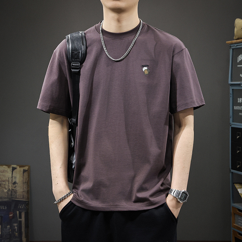 American Style Short Sleeve Shirt For Men Summer New Heavyweight Designer Hoodie Round Neck Half Sleeve Loose Plus Designer Shirt Size Casual Cotton T-shirt Purple
