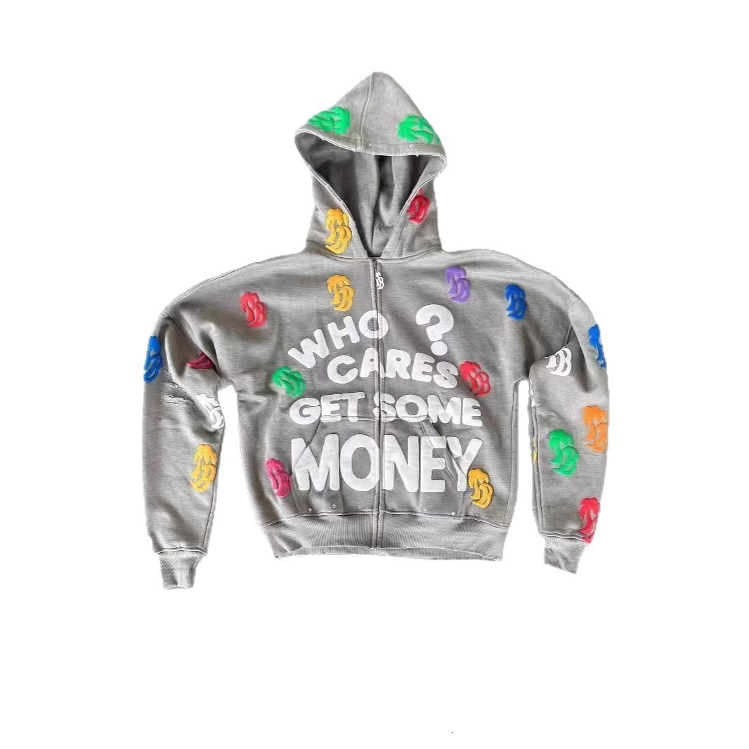 Y2K Trend American Style Printed Loose Casual Comfortable Hooded Zipper Sweatshirt Jacket Top