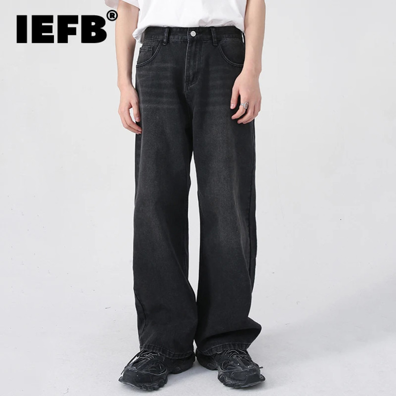 IEFB Mens Jeans Korean Personality Straight Wide Leg Pants Fashion Autumn Winter Vintage Male Trousers 9A5577 240415