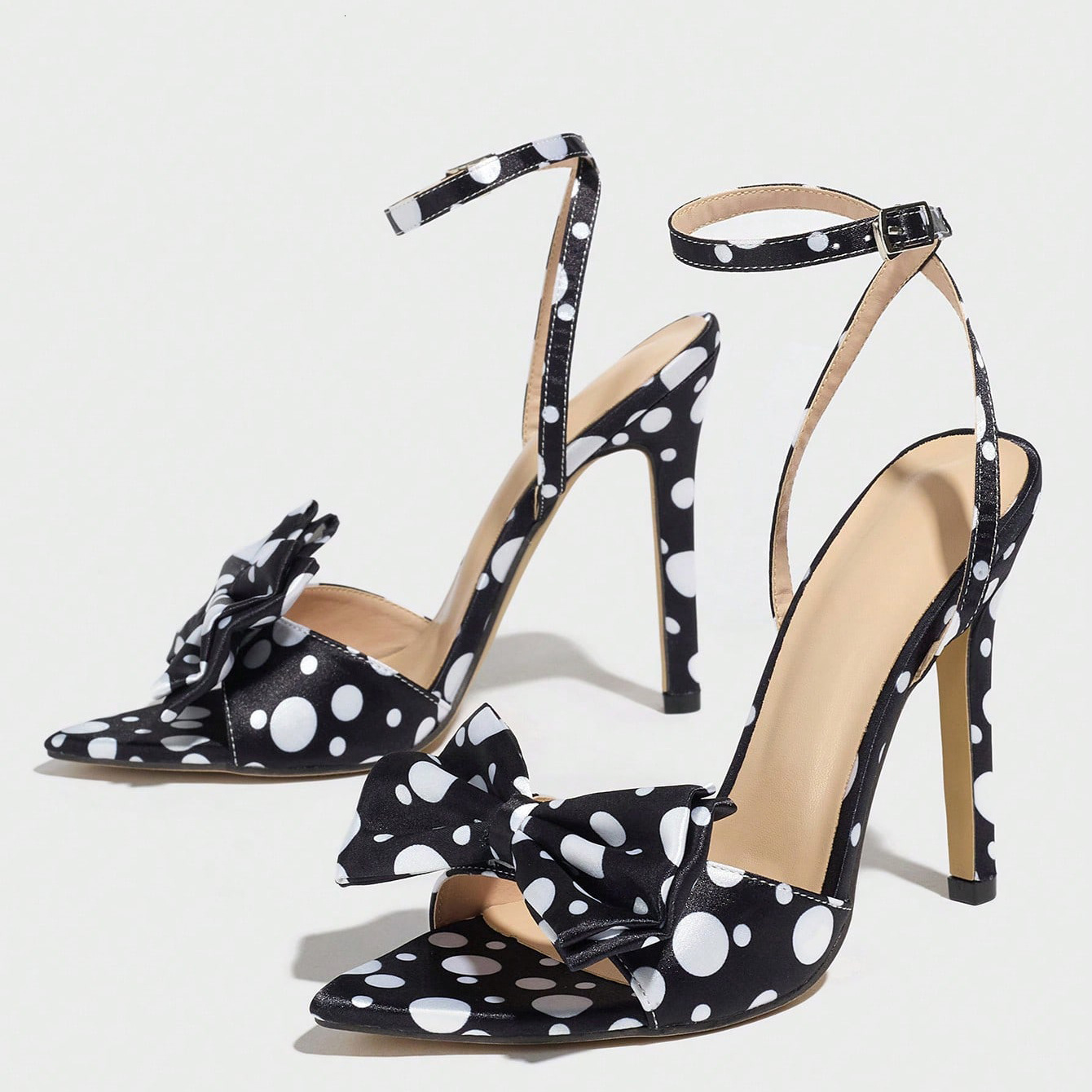 Polka Dot Bow Pumps Red Mesh Pointed Toe Stiletto Heels Side Knot Sandals Women Evening Party Shoes Zapatos Mujere 250920