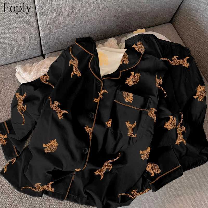 Pyjamas Woman Leopard Print Womens Handsome Pajamas American Retro Trend Homewear 2025 New Spring Summer Faux Cotton Nightwear Y251010