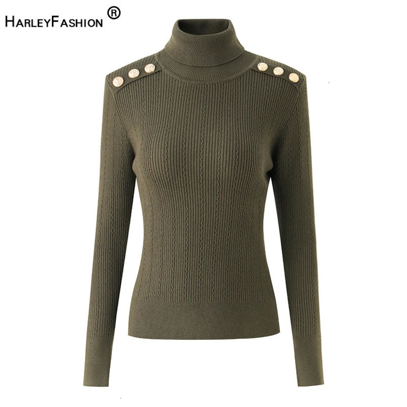 Wool Blend y Turtleneck Womens Sweater Army Green Warm Winter Padder Shoulder Casual Knitted Tops 250731