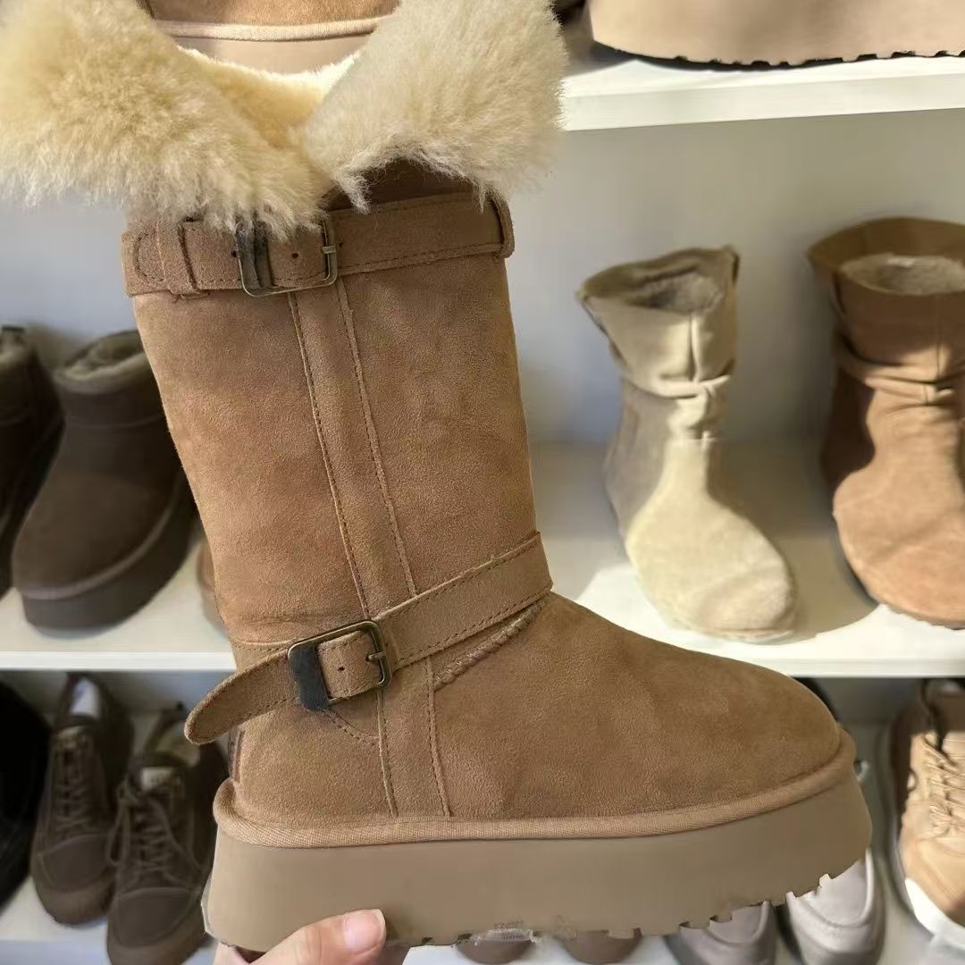 Designer Alaska Fur Bootie High Boots Winter Snow Fall Fluffy Furry Calfskin Thick Rubber Sole Women Classic Ultra Mini Platform Tasman Tazz