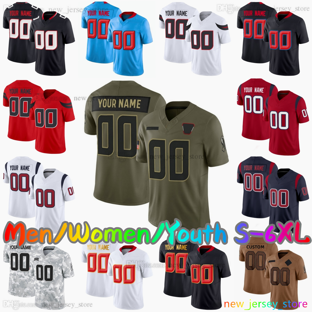 2025 Custom S-6XL DIY 7 C.J. Stroud Football Jersey 12 Nico Collins 24 Derek Stingley Jr 3 Tank Dell 5 Jalen Pitre 14 Jaylin Noel 81 Jayden Higgins 21 Chubb Stitched Jerseys