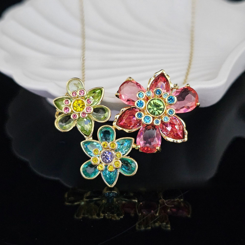 Designer Shijia Crystal Colorful Flower swarovskiNecklace Dopamine Jewelry Light Luxury Jewelry