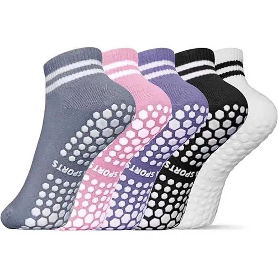 Grip Socks for Women Non Slip Pilates Yoga Socks with Double Stripes Non Slip Socks for Workout Ballet Athletic SocksW251011