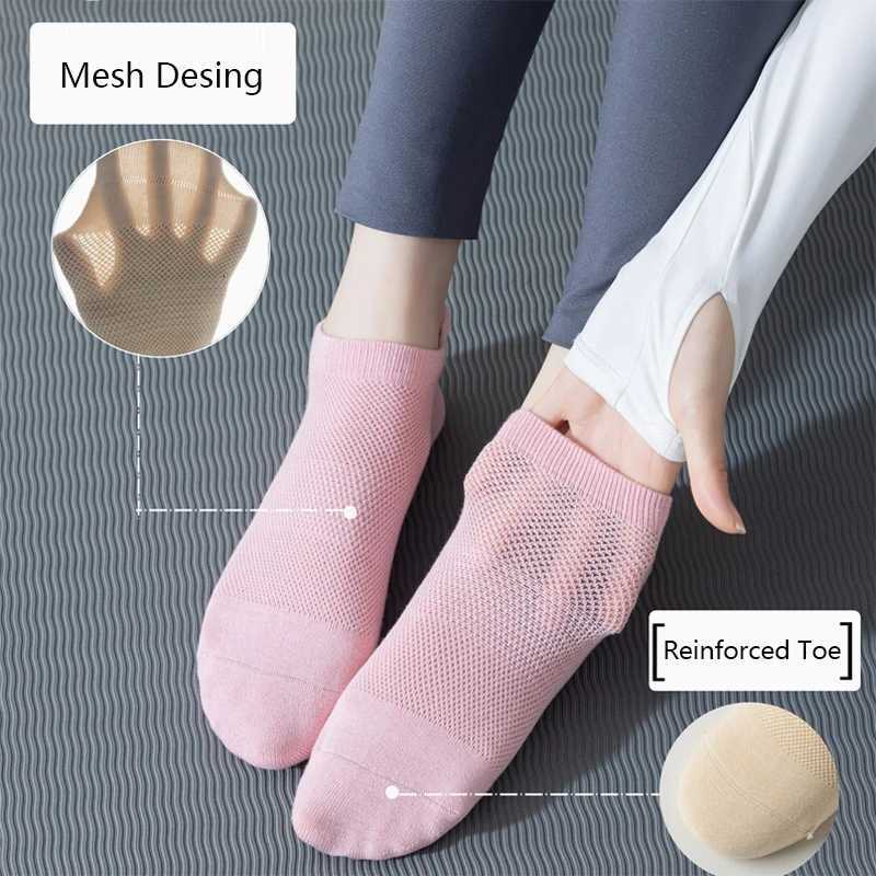 3 Pairs Yoga Socks for Women Breathable Mesh Socks Non Slip Pilates Socks Grip Cotton Low Cut Gym Fitness Sport Short Yoga SocksW251011