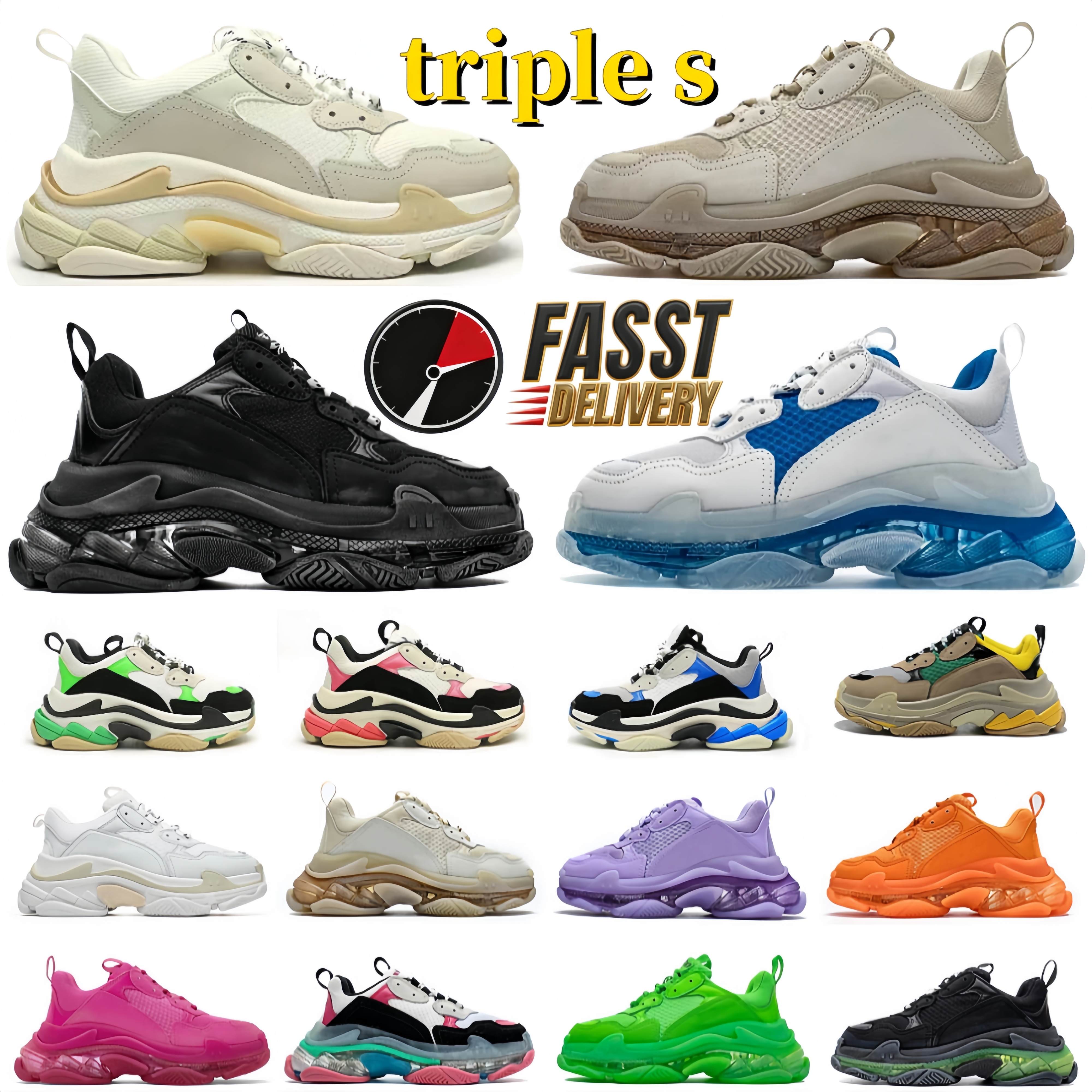 top Designer Shoes triple s Men Women Platform Sneakers Clear Sole Black White Grey sports shoes Red Pink blue Royal Neon Green mens trainers Tennis Casual Shoes