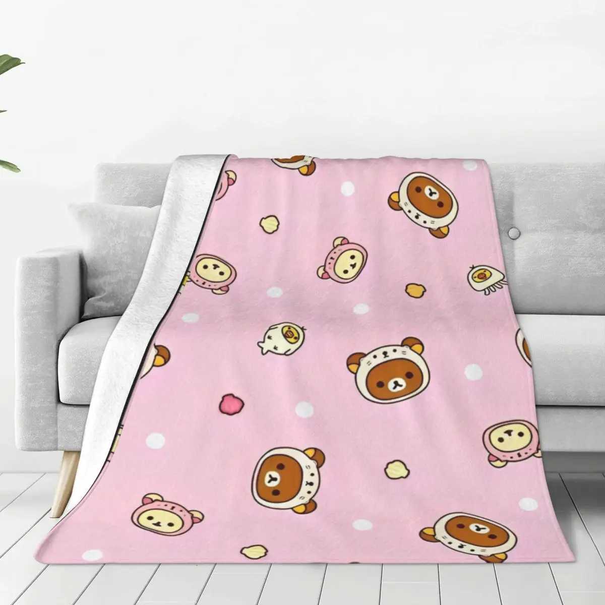 Rilakkuma Cartoon Flannel Blanket Super Warm Throw Blanket for Couch Chair Decorative Print Bedspread Sofa Bed Cover C251011