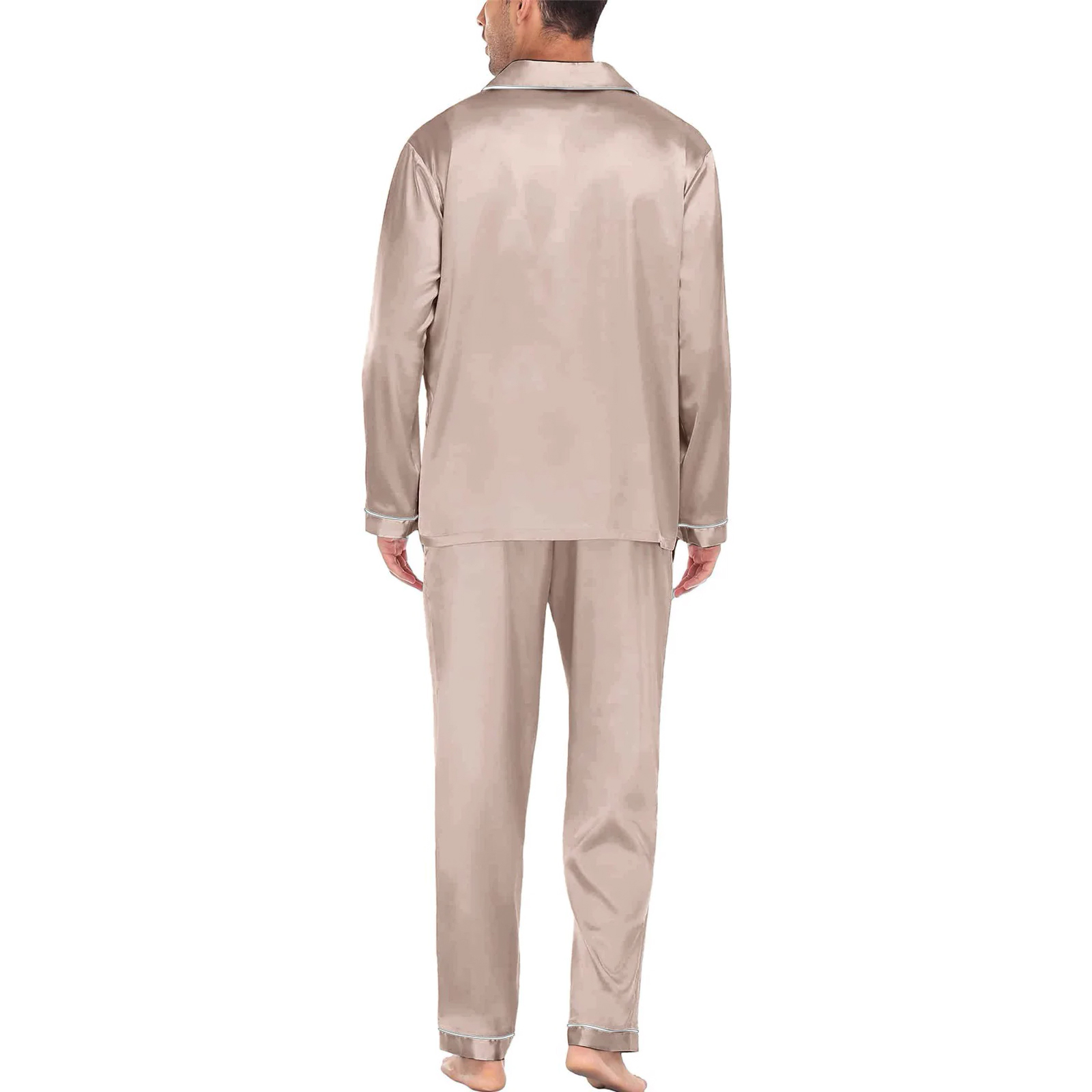Men's Pajamas with Shirt Two-piece Set Men's Casual Pajamas Long Sleeve Shirt Button-up Silk Satin Pajama Set