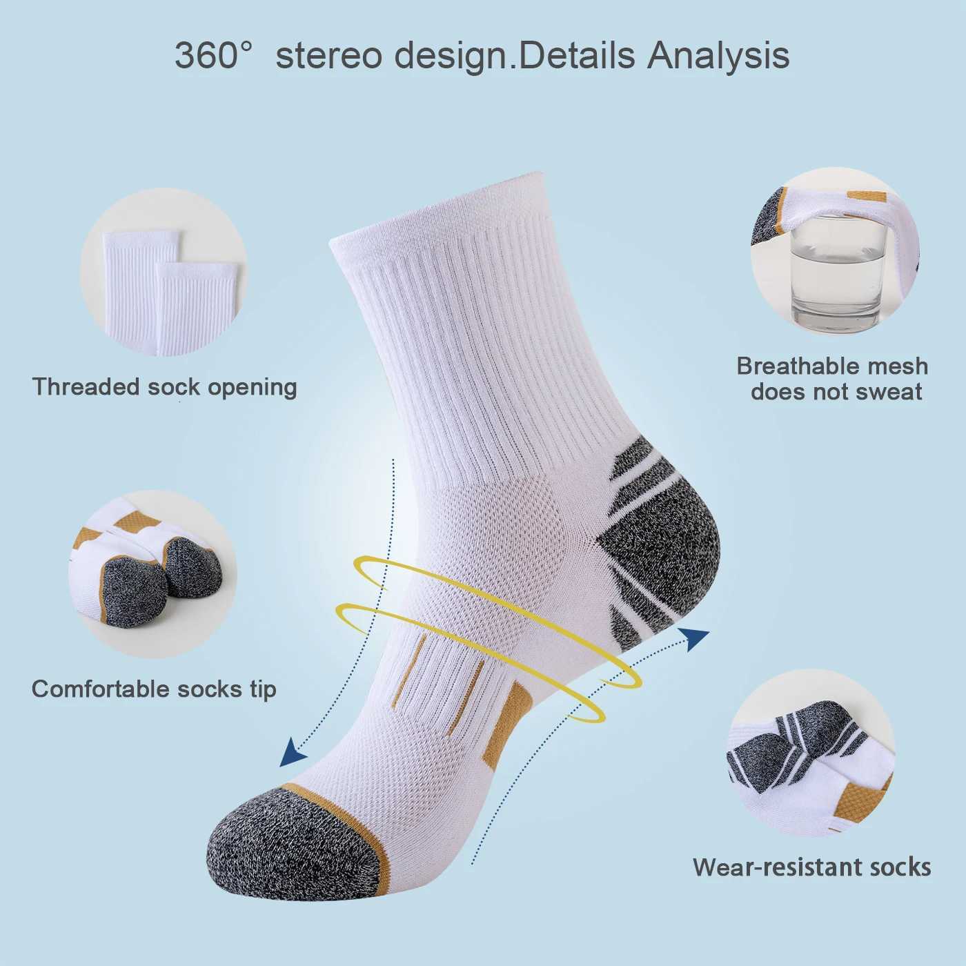 5 Pairs Mens Socks Hiking Black Sports Basketball Socks Casual Soft Running Summer Absorb Sweat Breathable Male Sokken GiftsW251011