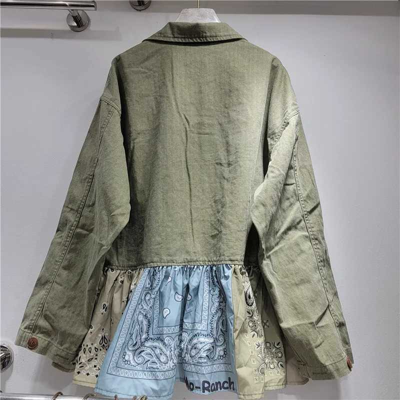 DEAT Womens Denim Coat Patchwork Printed Design Big Pockets Single Breasted Loose Jackets 2025 Autumn New Fashion 29A3449 L251010O8B0