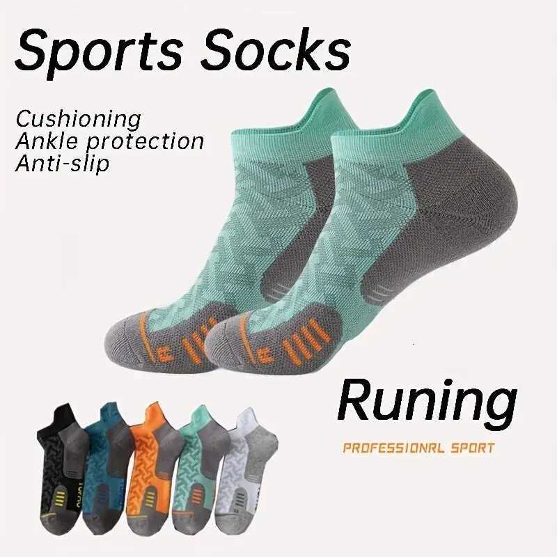 123Pairs Professional Marathon Running Sock Outdoor Sports Fitness Thickened Cushioned Short Tube Low Cut Boat Ankle SocksW251011