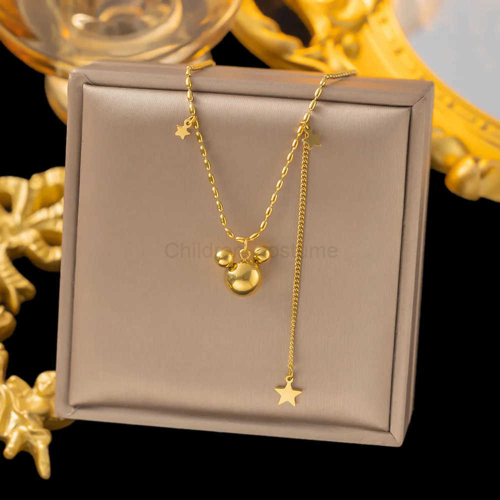 Disney 18K Gold Plated Mickey Mouse Head Pendant Necklace Bracelets for Women Girls Fashion Cartoon Jewelry Accessories Gifts H251011