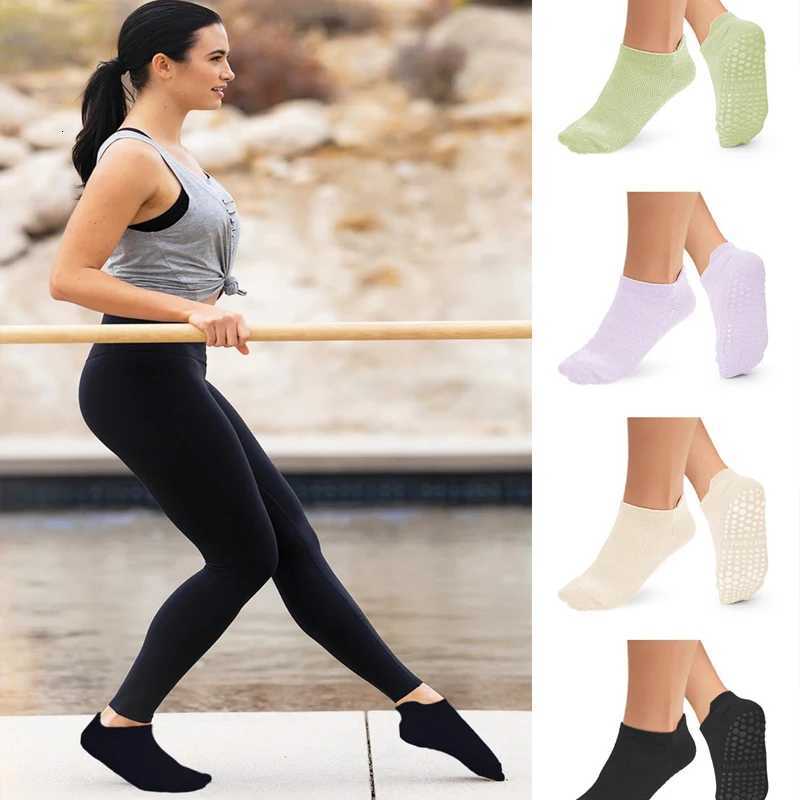 4 Pairs Grip Socks for Women Non Slip Yoga Socks Pilates Breathable Mesh Short Socks Cotton Low Cut Gym Fitness Dance Sport SockW251011