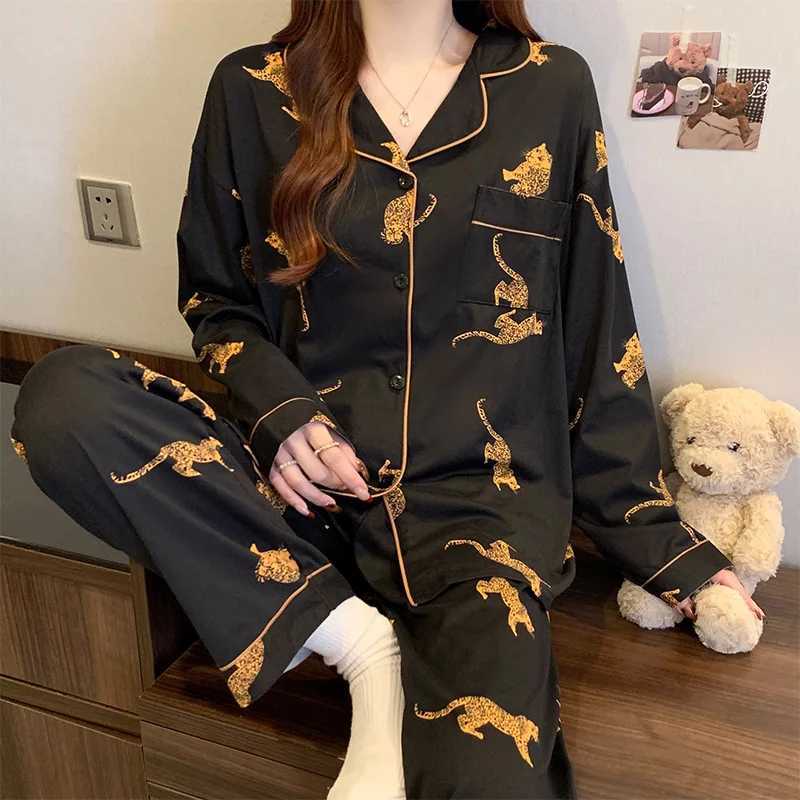 Pyjamas Woman Leopard Print Womens Handsome Pajamas American Retro Trend Homewear 2025 New Spring Summer Faux Cotton Nightwear Y251010