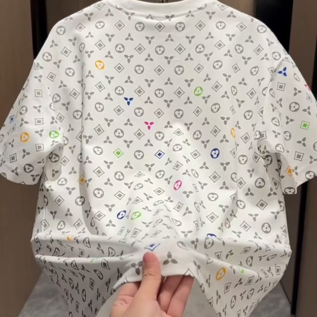 2025 Summer New Full Print Vintage Short Sleeve Men's Heavyweight T-shirt Designer Shirt Trendy Designer Hoodie Brand Versatile Crew Neck Top Coo