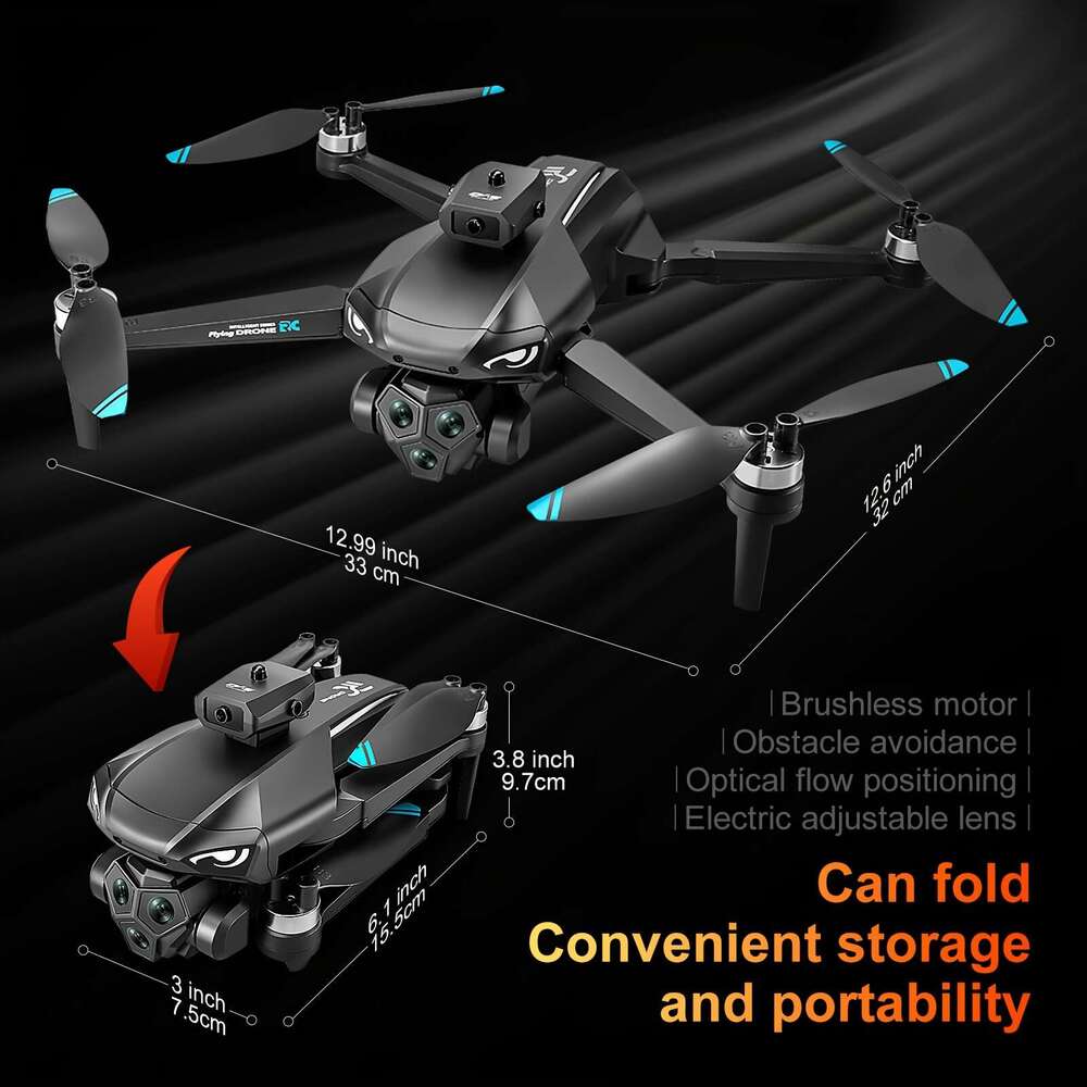 Foldable FPV RC Drone Quadcopter HD Camera Brushless Motors, Smart Obstacle Avoidance, GPS Auto Return Home, Intelligent Follow Me, Big Controller Wit