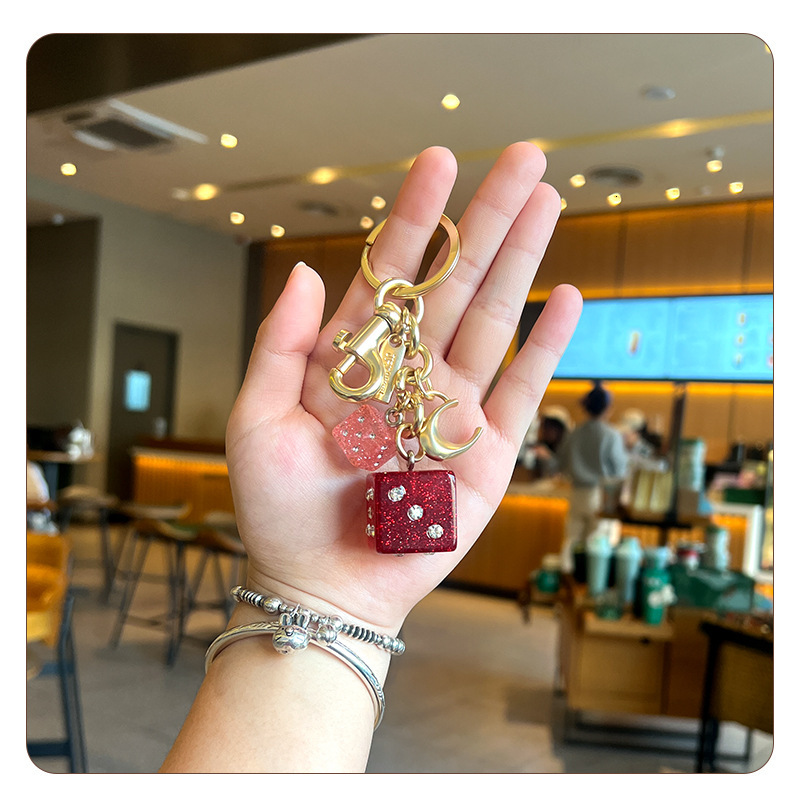 keychain designer c brand twotone dice bag pendant with rhinestones keychain elegant fashionable personality accessory keychain wallet designer