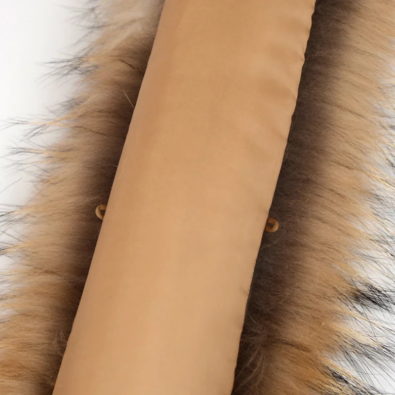 Real Fur Collar for Coat Parka Winter Natural Raccoon Fur Scarf for Jacket Warm Furry Hood Trim with Buttons 251011