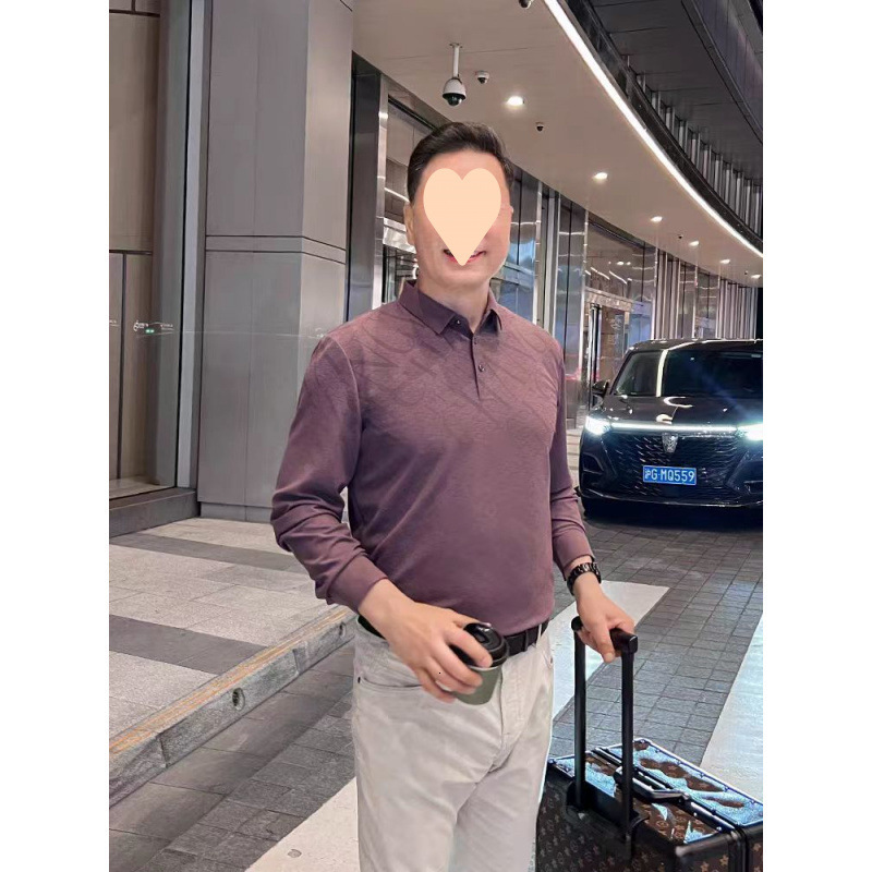 Dad Designer Shirt Long Sleeve Shirt Middle-aged Designer Hoodie Men 2025 Autumn New Business Casual Shirt Stretch Printed Top Purple