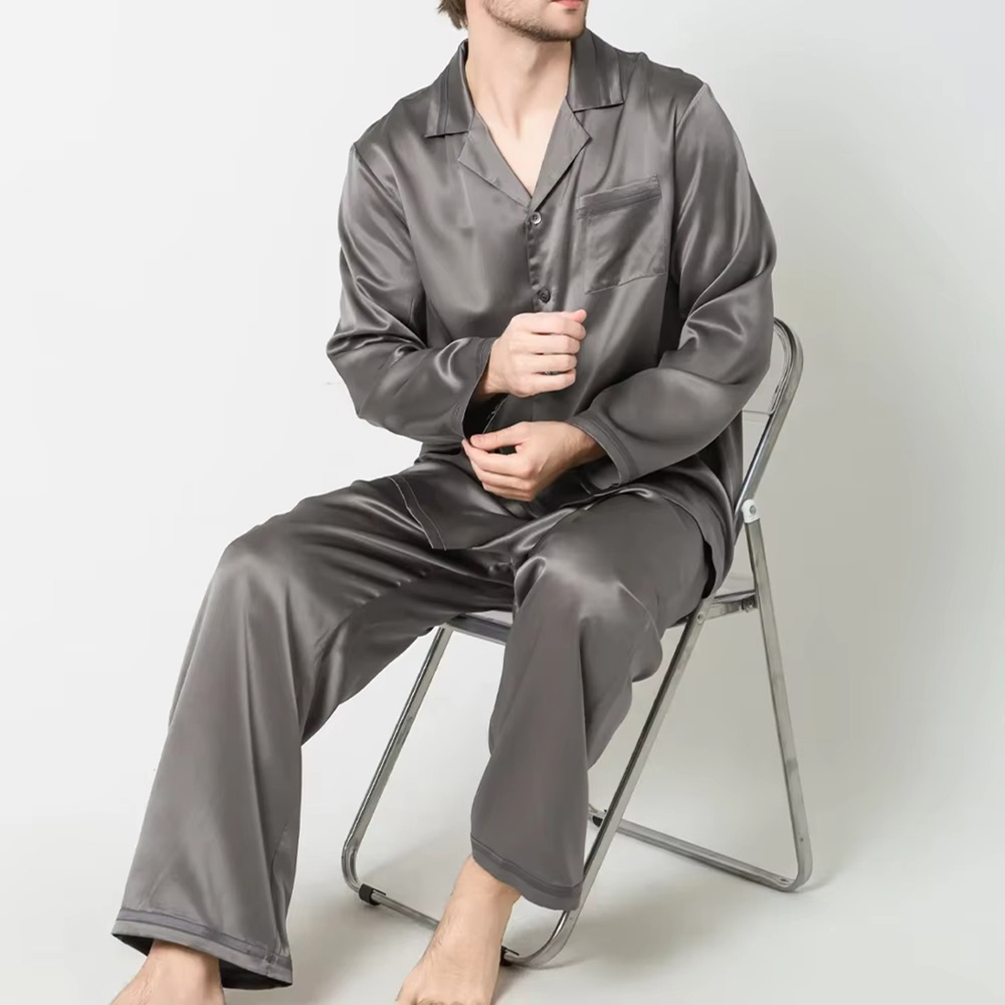 Men's Luxury Warm Terry Flannel Cotton Plaid Pajama Set Breathable Bamboo Fiber Sleep Casual Pants Plus Size