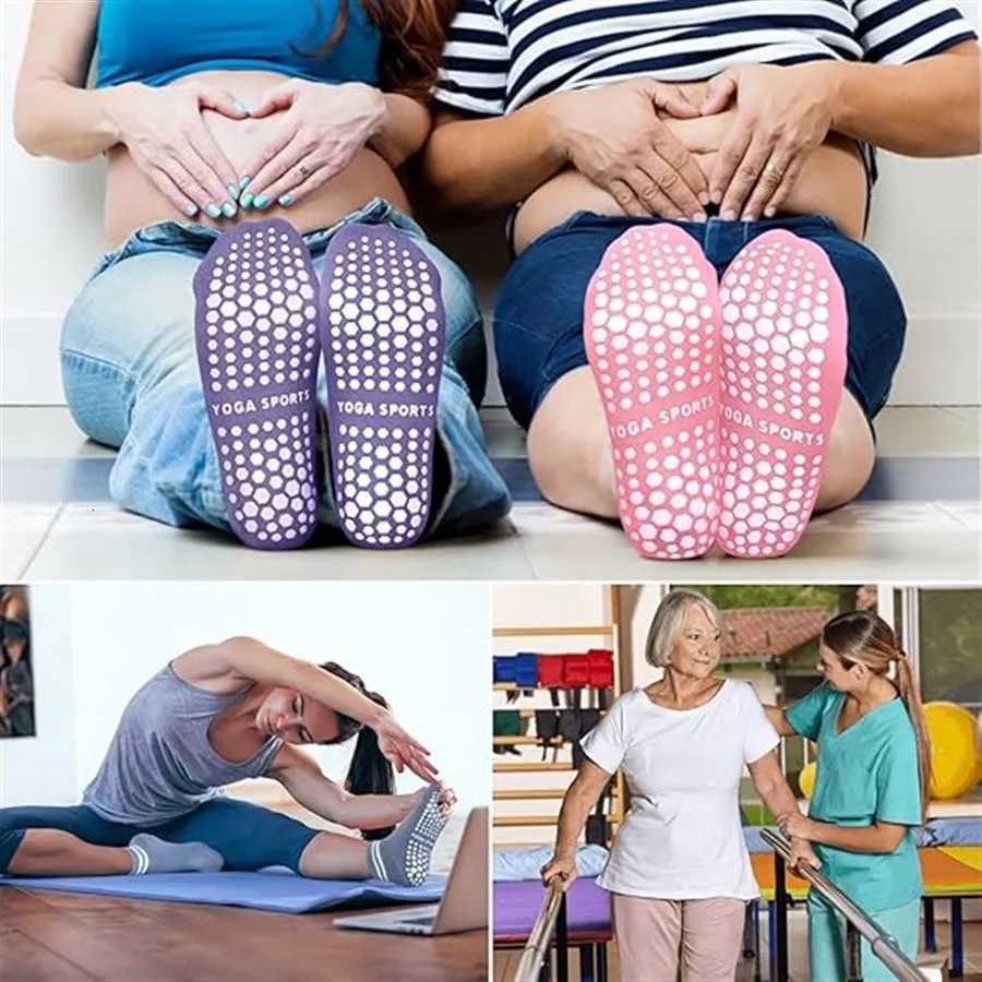 3 Pairs Yoga Socks for Women Double Stripes Non Slip Pilates Grip Socks Anti Slip Sport Socks for Workout Ballet Athletic SocksW251011