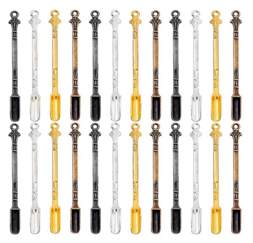 Spoons 24PCS Mini Shovel Snuff SpoonHanging Hole Spoon For Filling Vials With Salts Necklace2631098