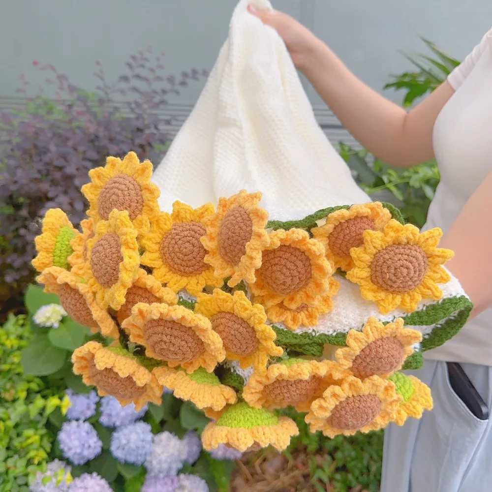 60110cm Sunflower Bouquet Blanket Finished Product Crocheted Pink Rose Blanket Creative Handmade Wedding Valentines Day Gifts C251011